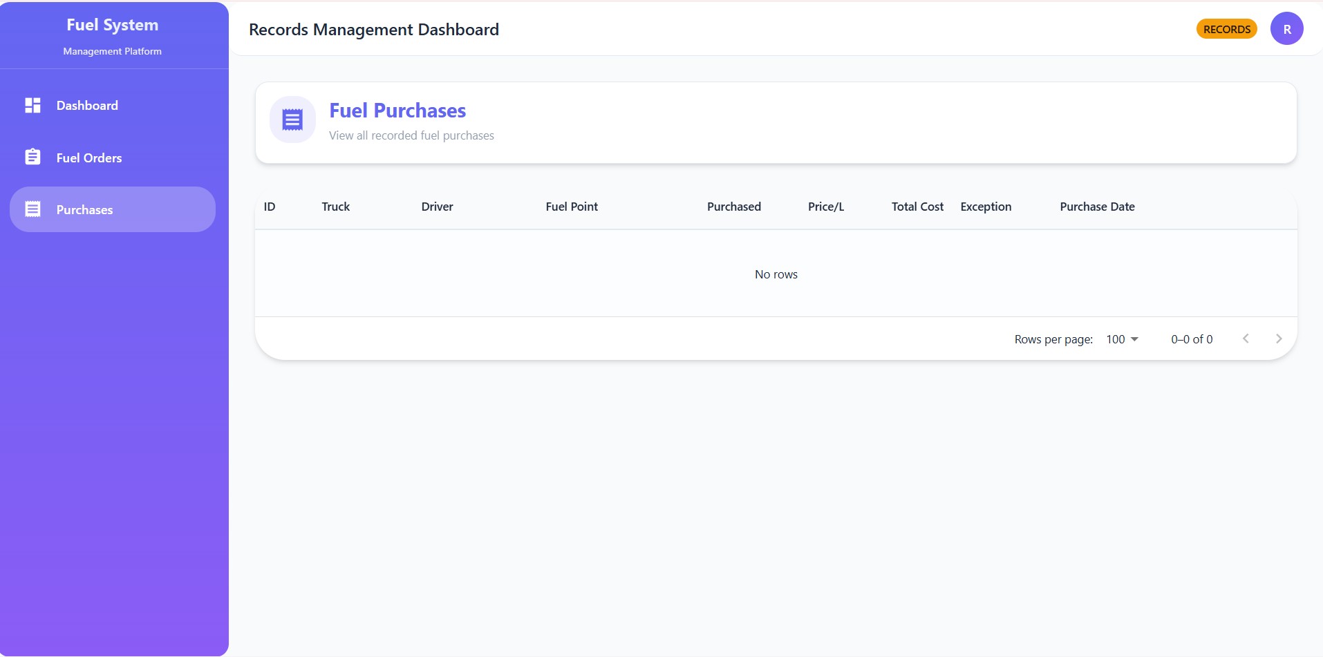 Fuel utilization reporting screen